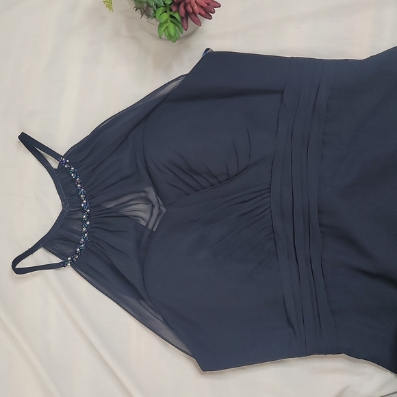 Symphony of Venus dark blue prom wedding chiffon gown sz 12 - Picture 5 of 15